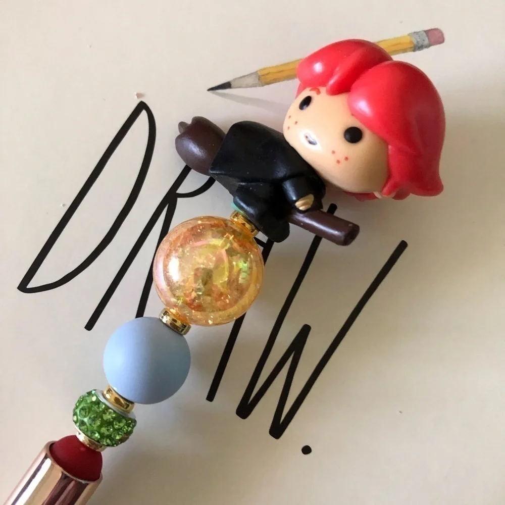 Harry Potter: Ron Weasley on broom handmade beaded pen